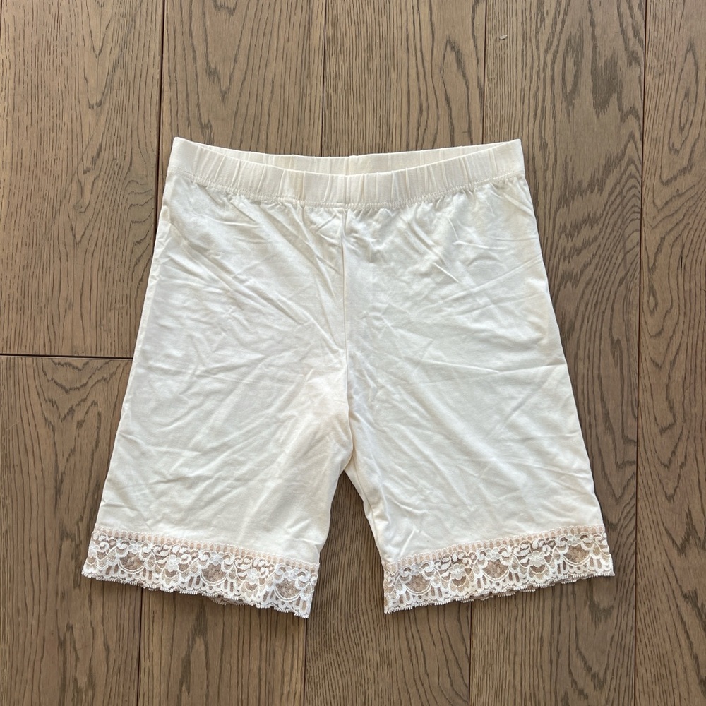 Cream White Lace Biker Slip Shorts Elastic Waistband Fits Small